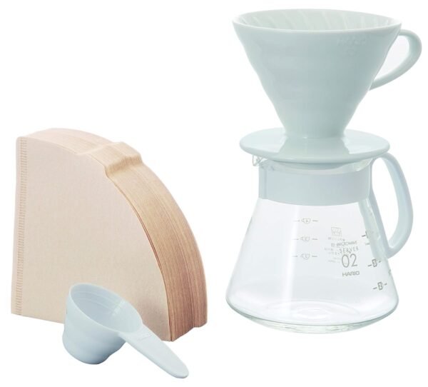 Hario V60 Ceramic Pour Over Coffee Set, Size 02, White Hario V60 Ceramic Pour Over Coffee Set, Size 02, White