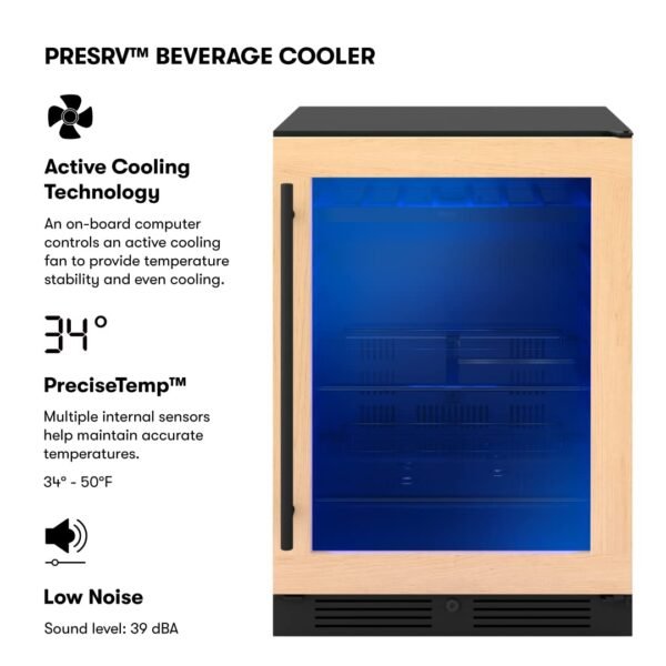 Zephyr Presrv 24 Inch Panel Ready Single Zone Beverage and Wine Fridge 7 bottles, 108x12oz cans Under Counter, Built In Cooler (handle sold separately, wood panels not included)