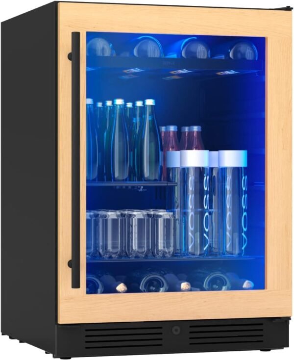 Zephyr Presrv 24 Inch Panel Ready Single Zone Beverage and Wine Fridge 7 bottles, 108x12oz cans Under Counter, Built In Cooler (handle sold separately, wood panels not included)